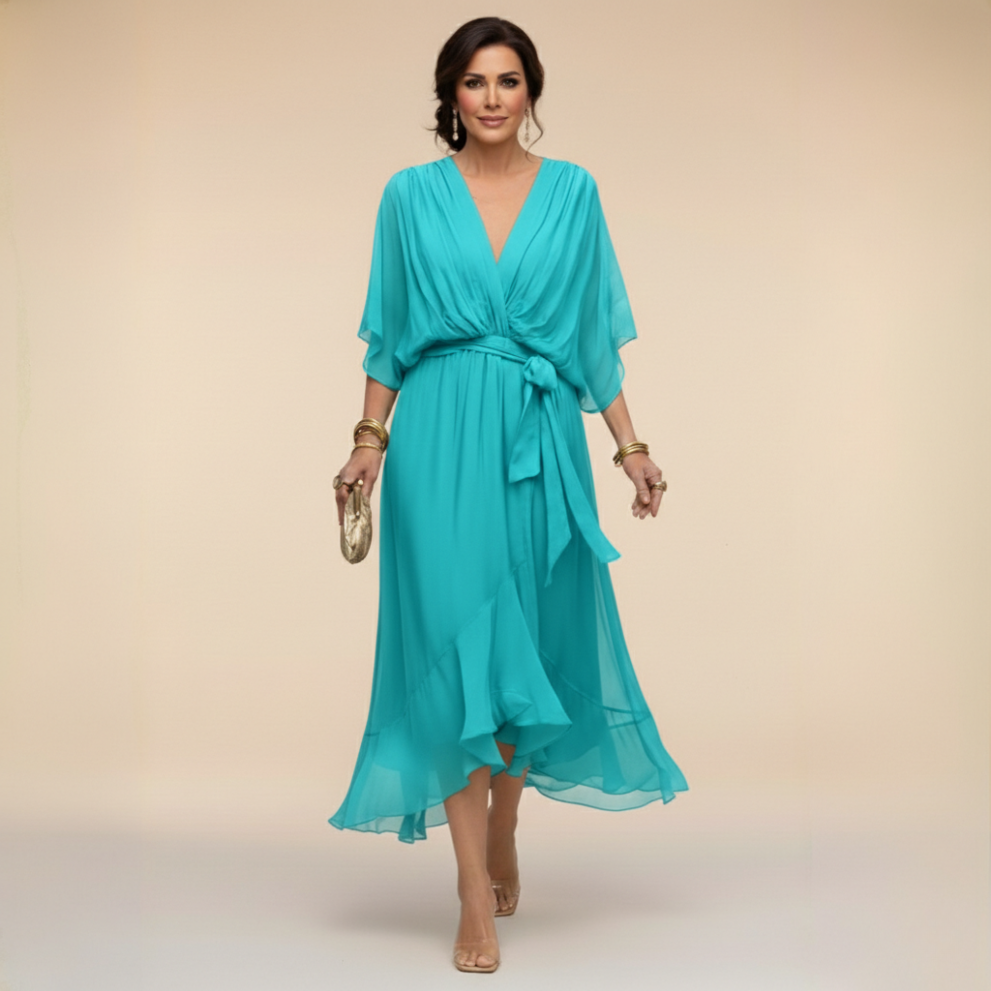 Monica - Abito in chiffon con scollatura a V