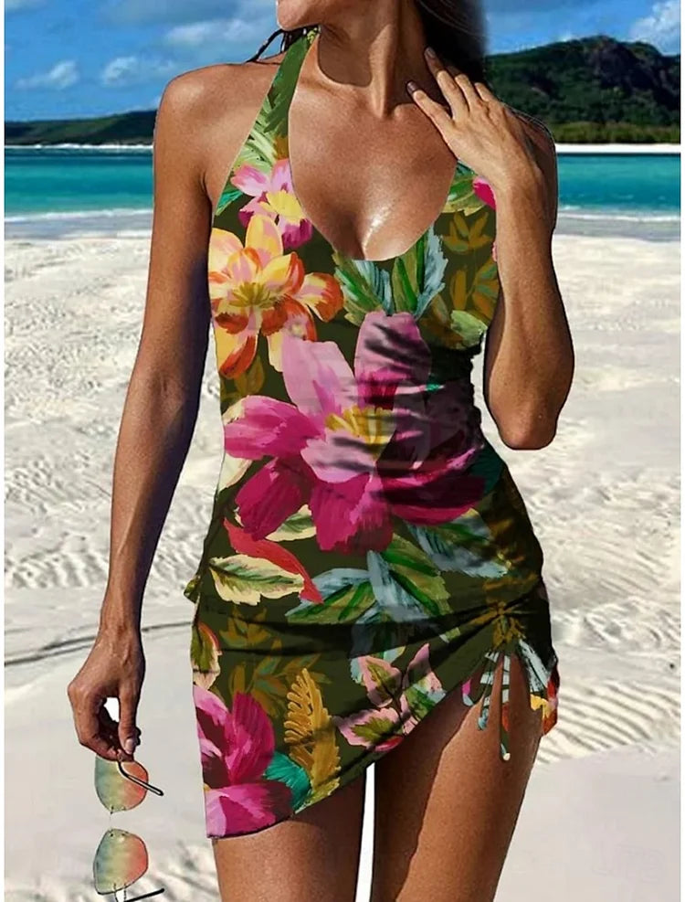 Party | Set tankini floreale con grafica che copre la pancia