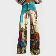 Jeans alla moda con design floreale e gamba larga