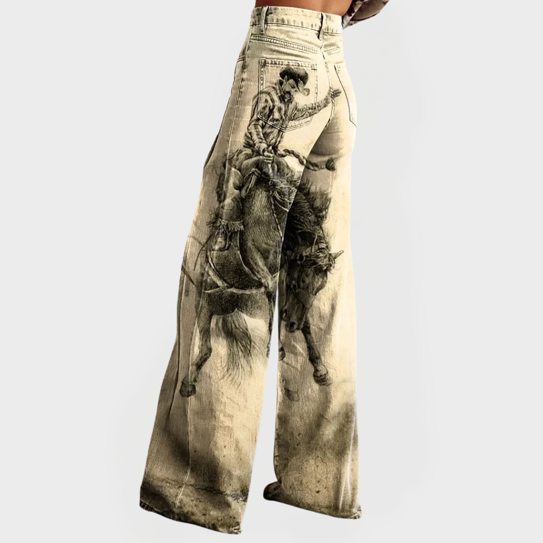 Jeans alla moda con gamba larga e motivo