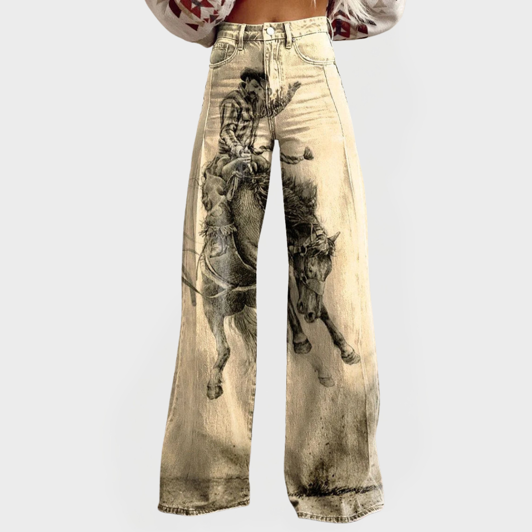 Jeans alla moda con gamba larga e motivo