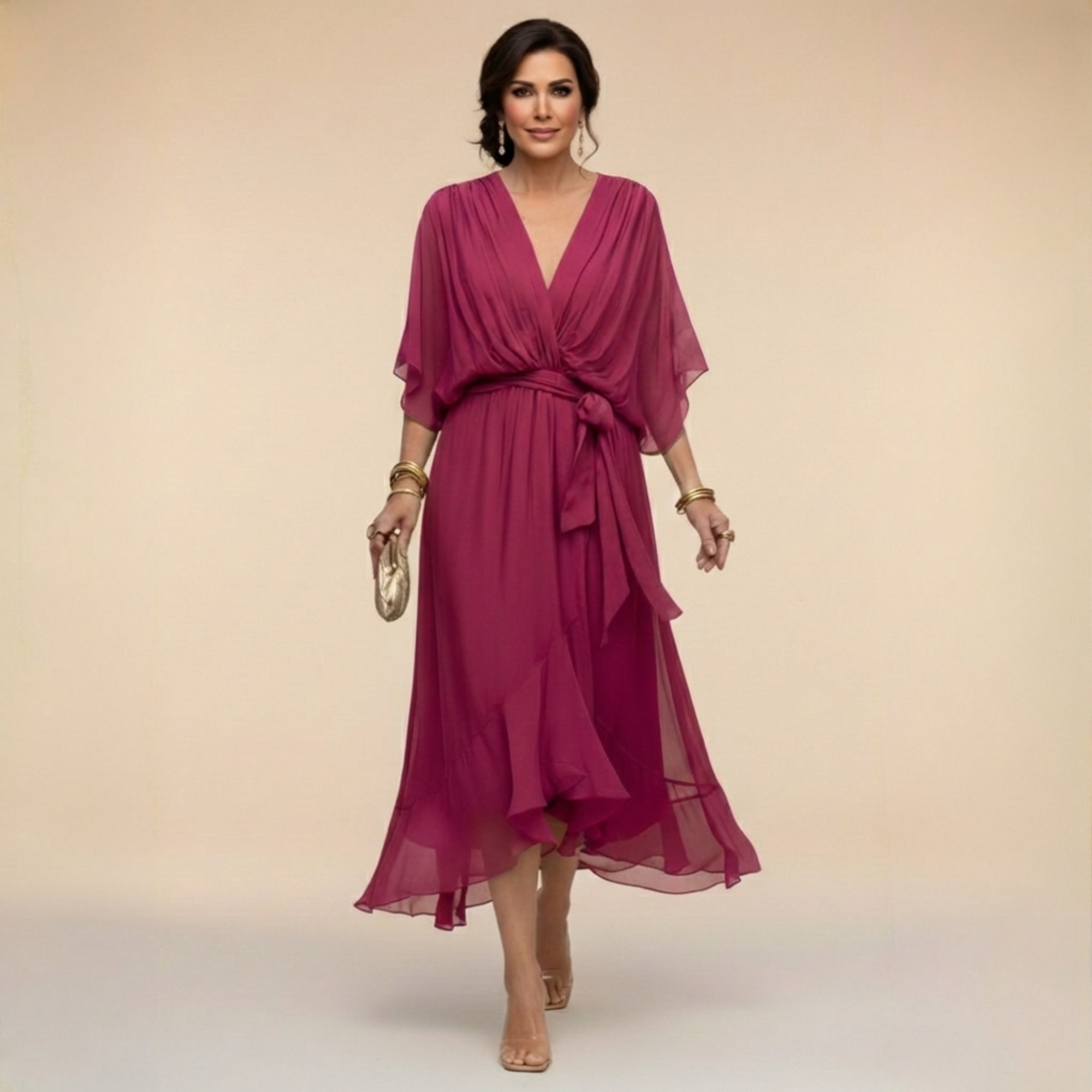 Monica - Abito in chiffon con scollatura a V