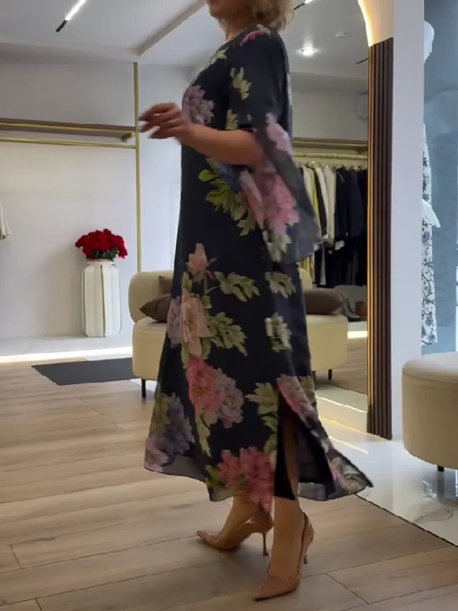 Maxi abito con stampa floreale Comfort leggero in chiffon