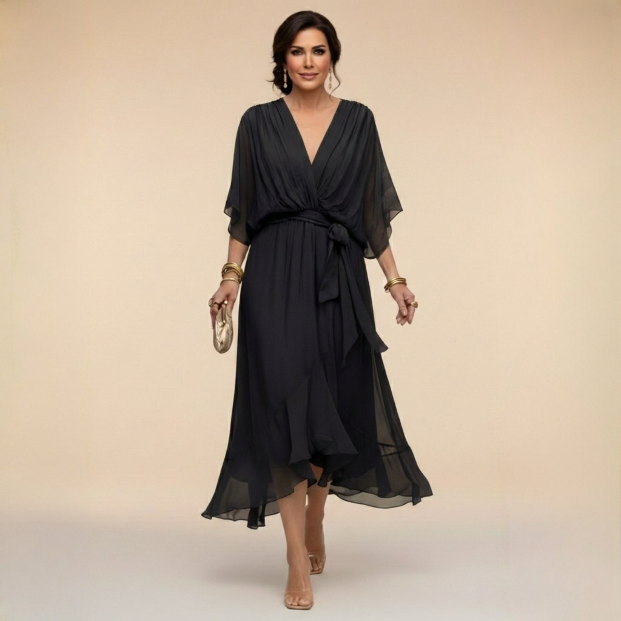 Monica - Abito in chiffon con scollatura a V
