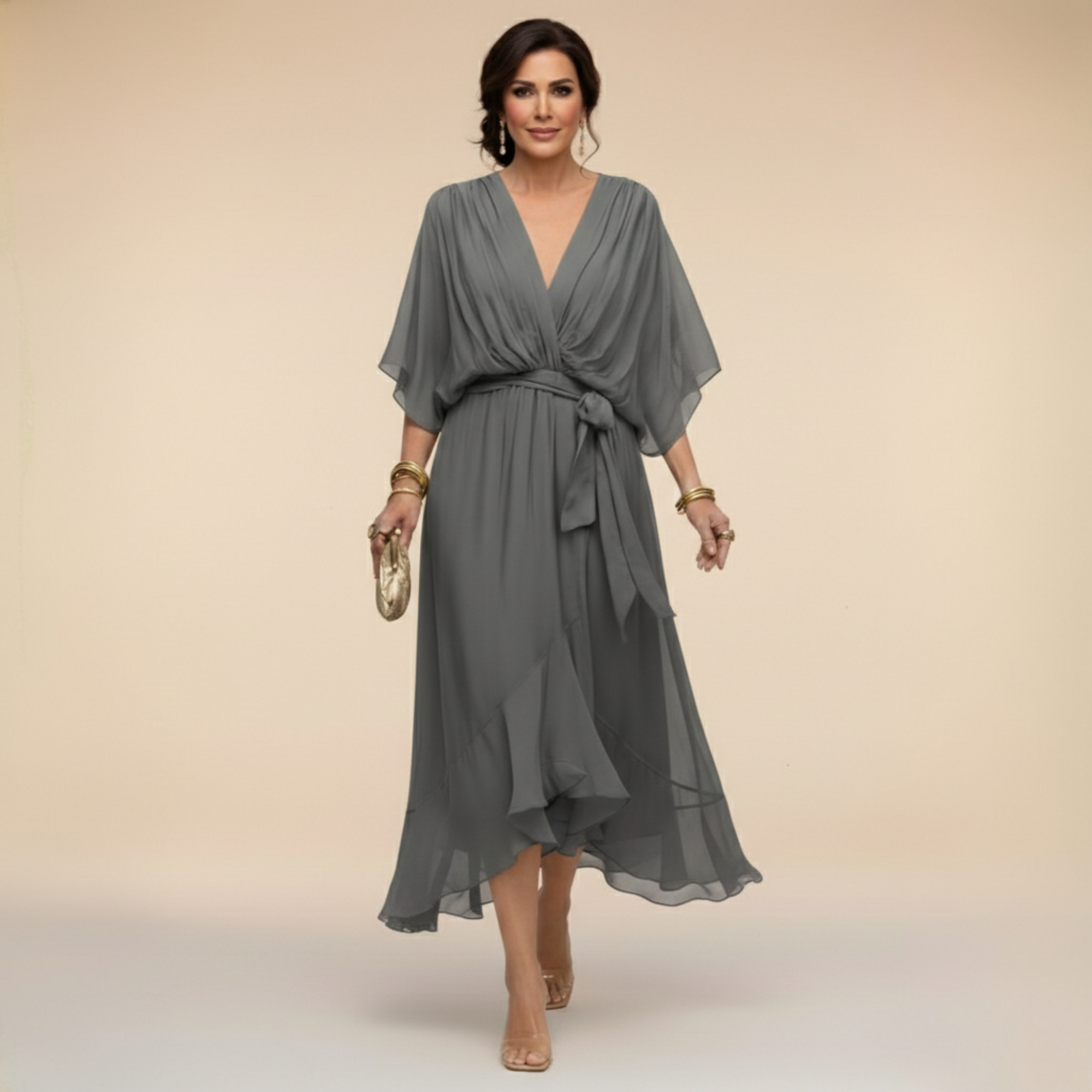 Monica - Abito in chiffon con scollatura a V