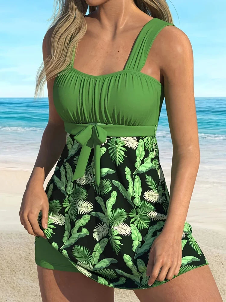 Juniper : Set di Tankini con foglie tropicali che coprono la pancia