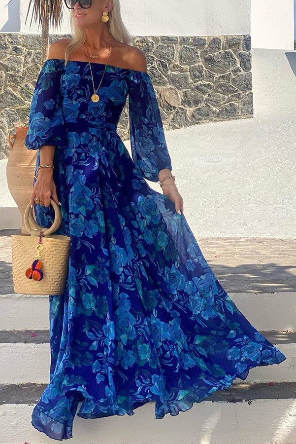 Francesca | Maxi abito con stampa floreale e maniche off-the-shoulder