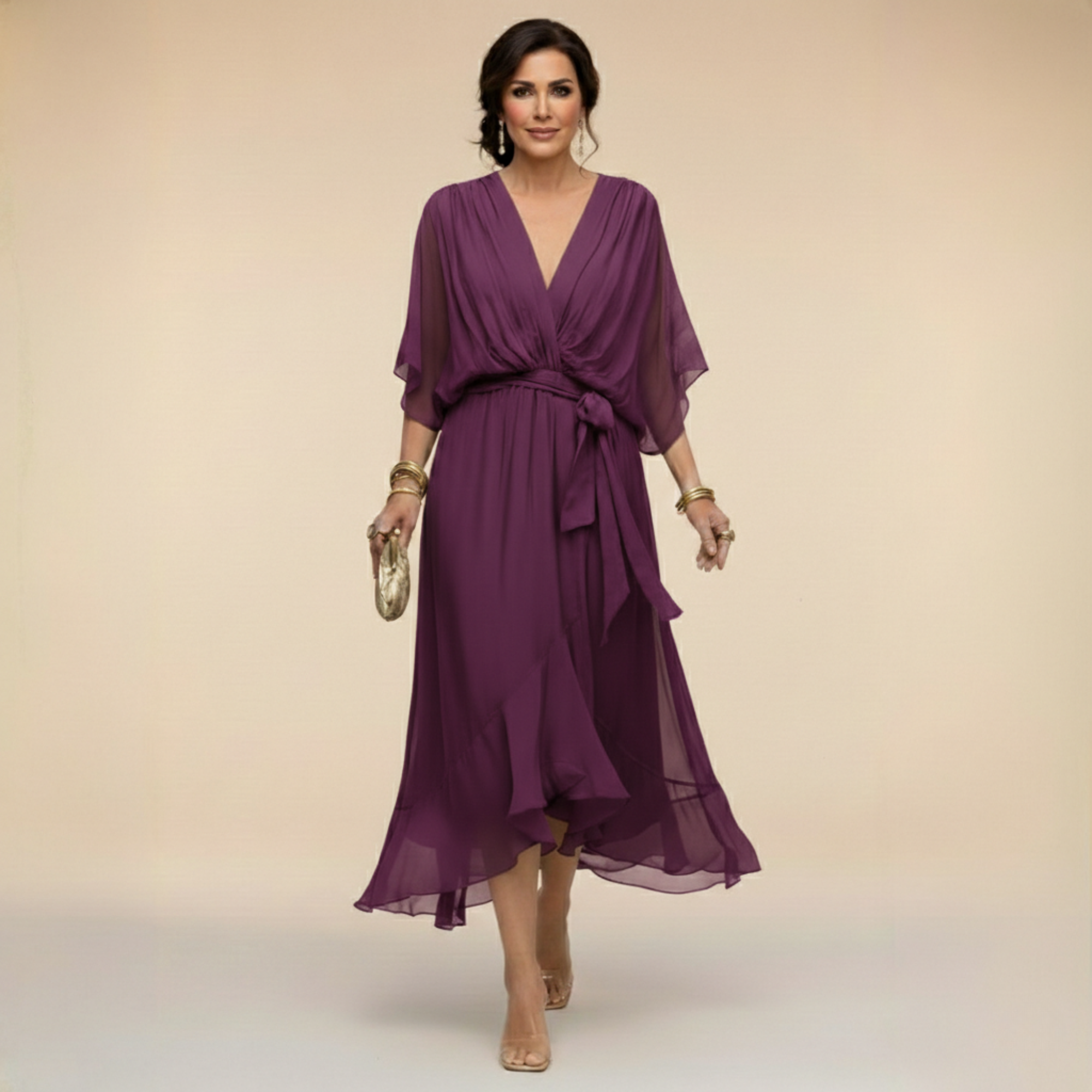 Monica - Abito in chiffon con scollatura a V
