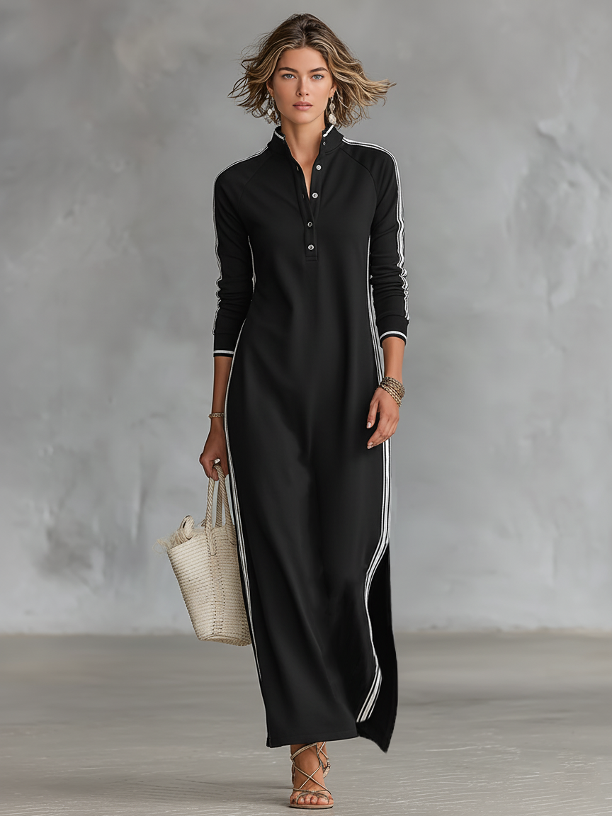 Abito in felpa con abbottonatura e colletto Maxi dress