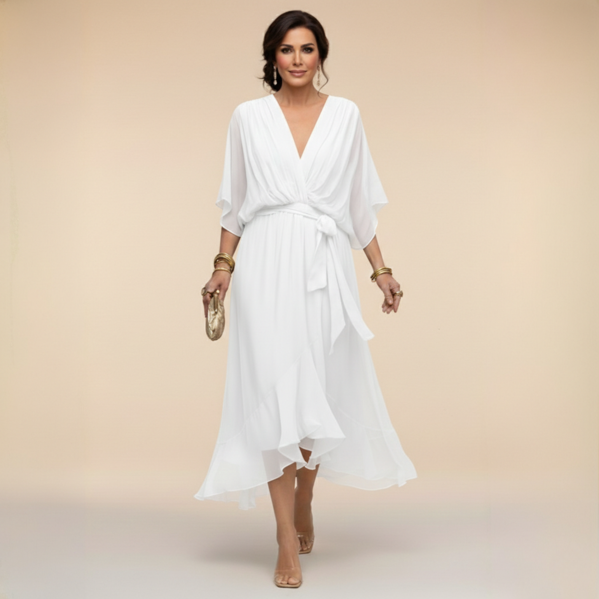 Monica - Abito in chiffon con scollatura a V