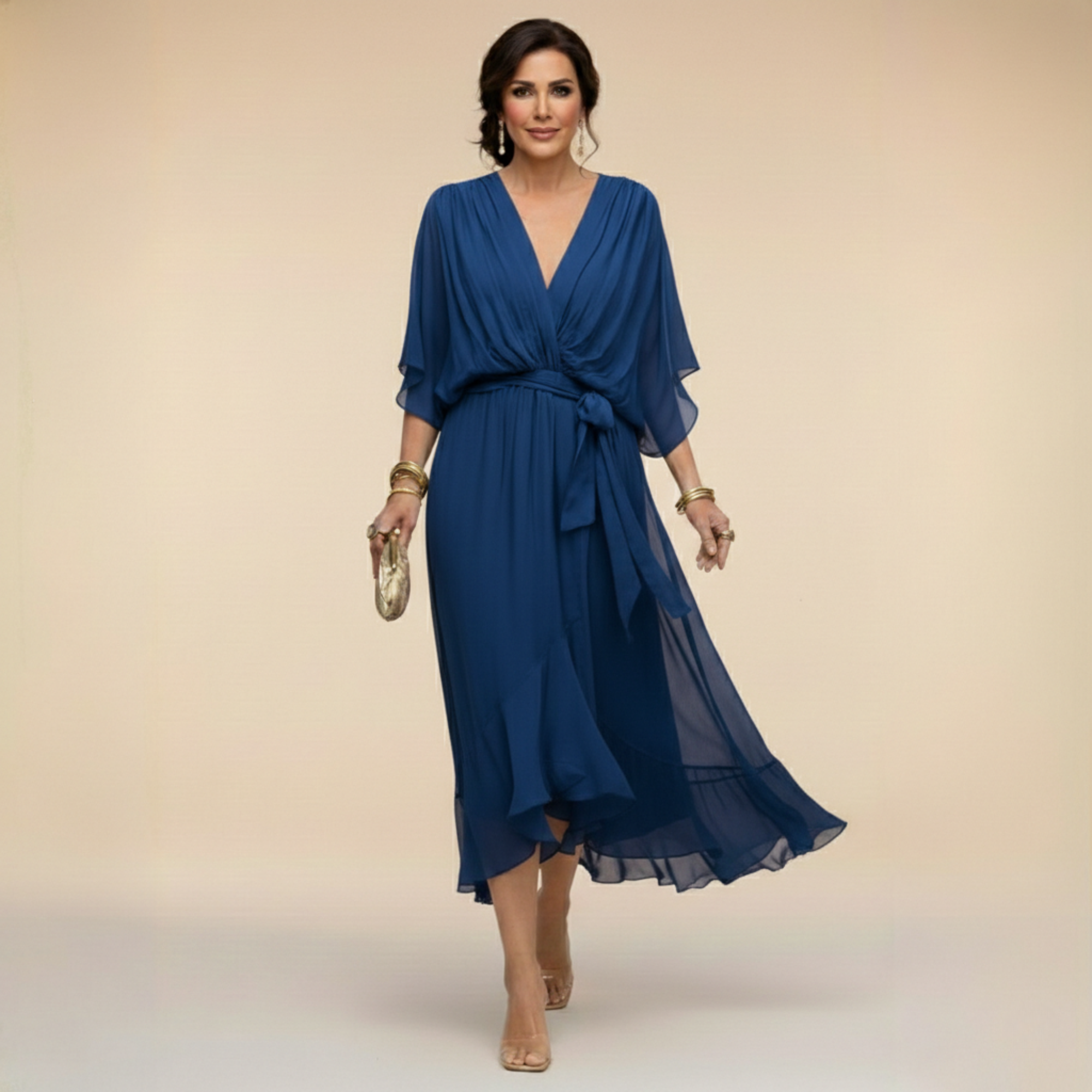Monica - Abito in chiffon con scollatura a V