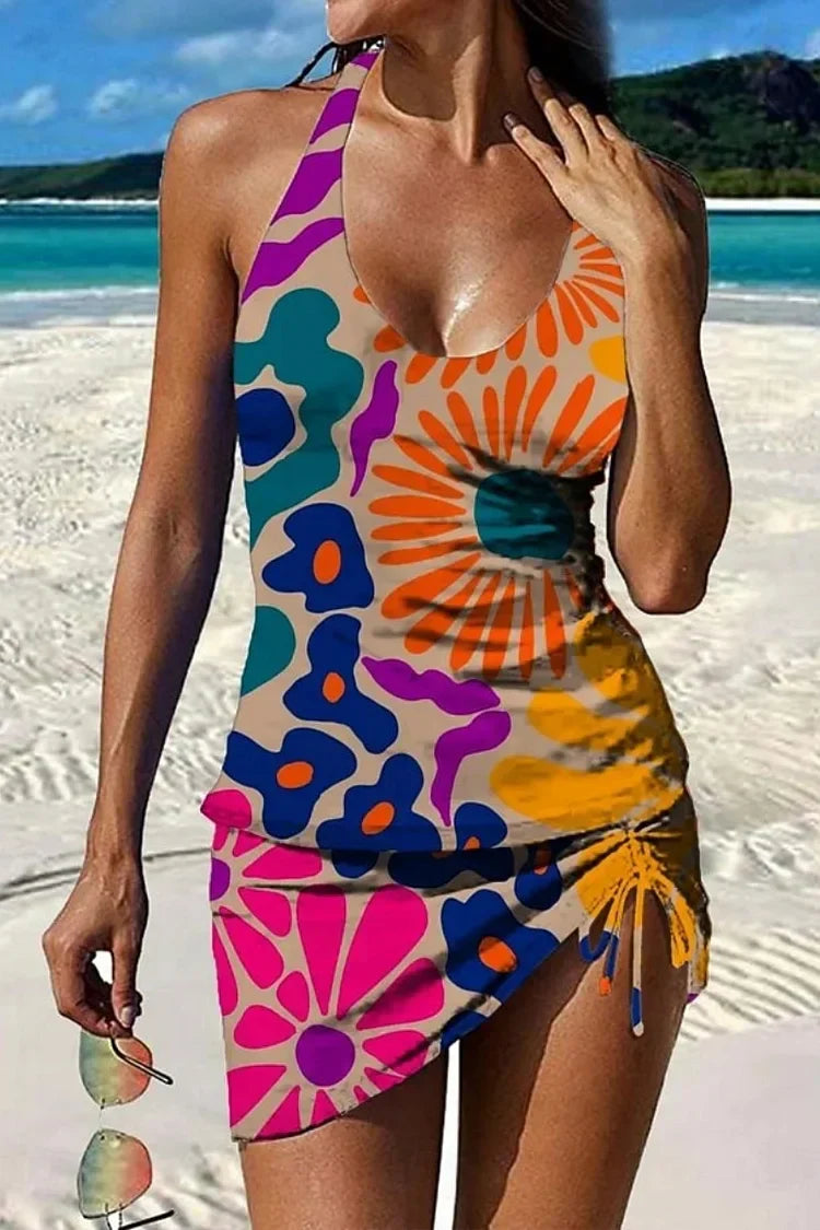 Party | Set tankini floreale con grafica che copre la pancia
