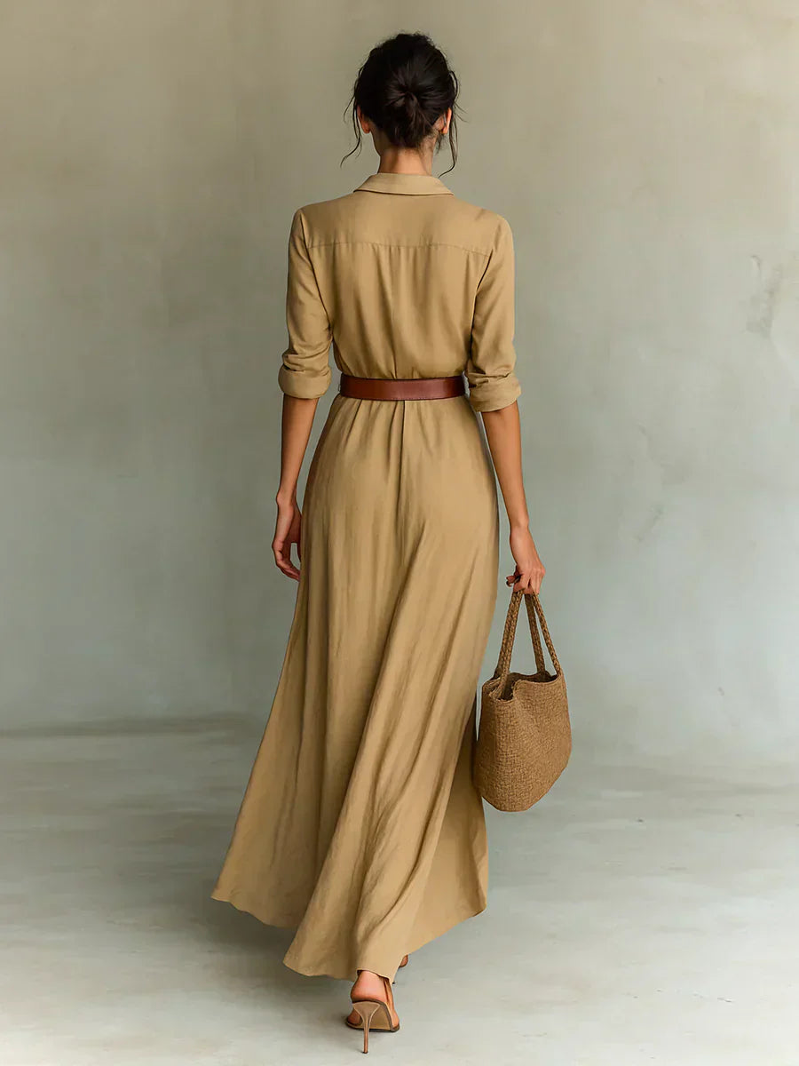 Camille™ | Maxi abito con pinces e cintura in vita