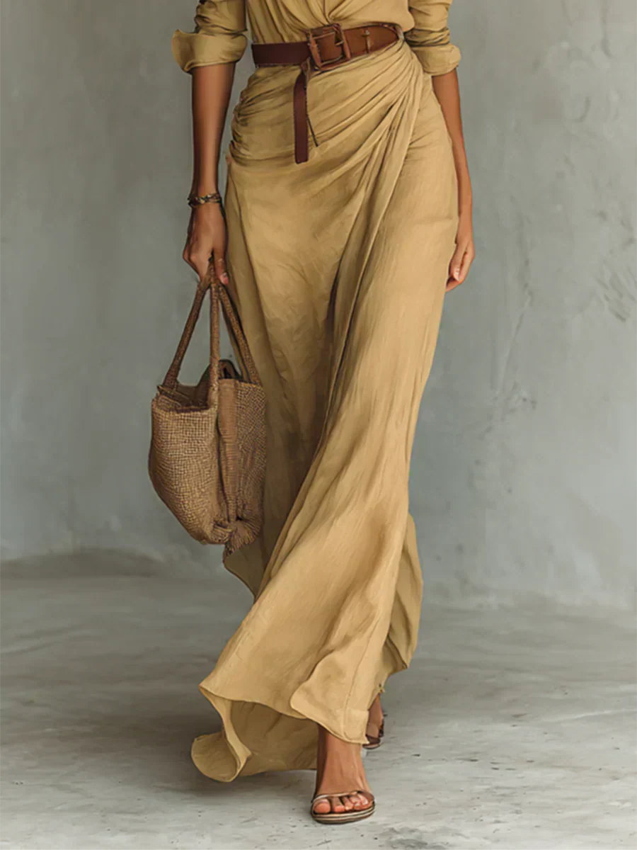 Camille™ | Maxi abito con pinces e cintura in vita