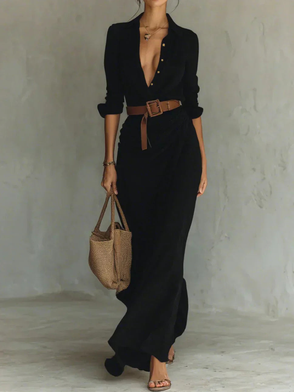Camille™ | Maxi abito con pinces e cintura in vita