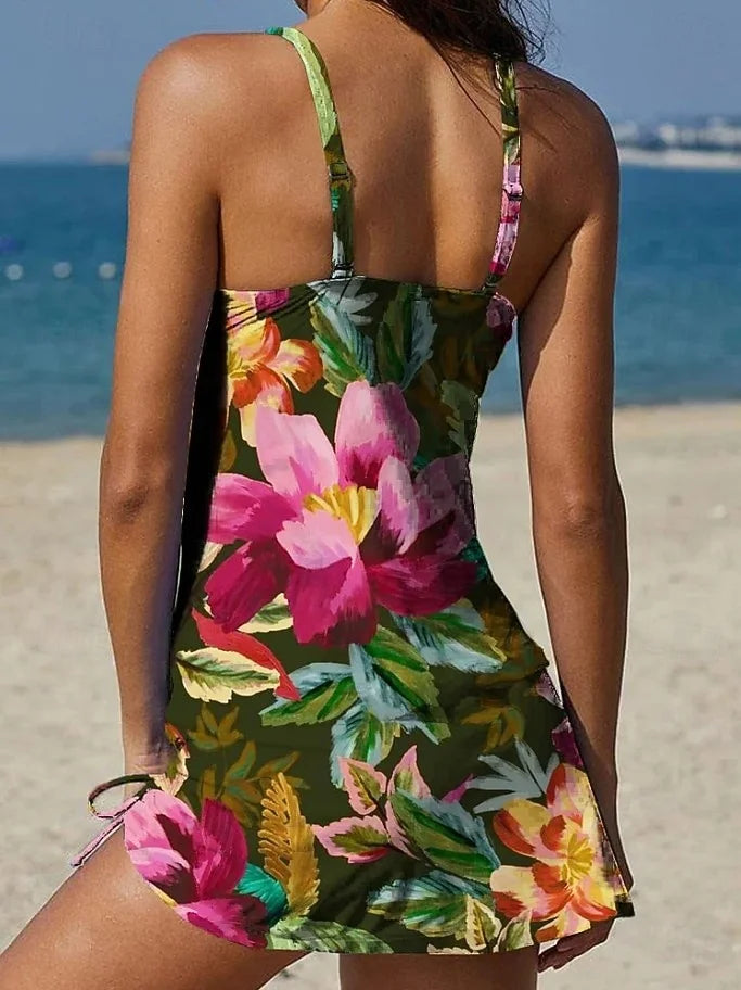 Party | Set tankini floreale con grafica che copre la pancia