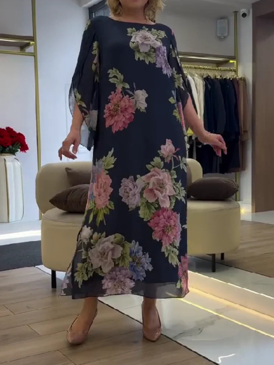 Maxi abito con stampa floreale Comfort leggero in chiffon