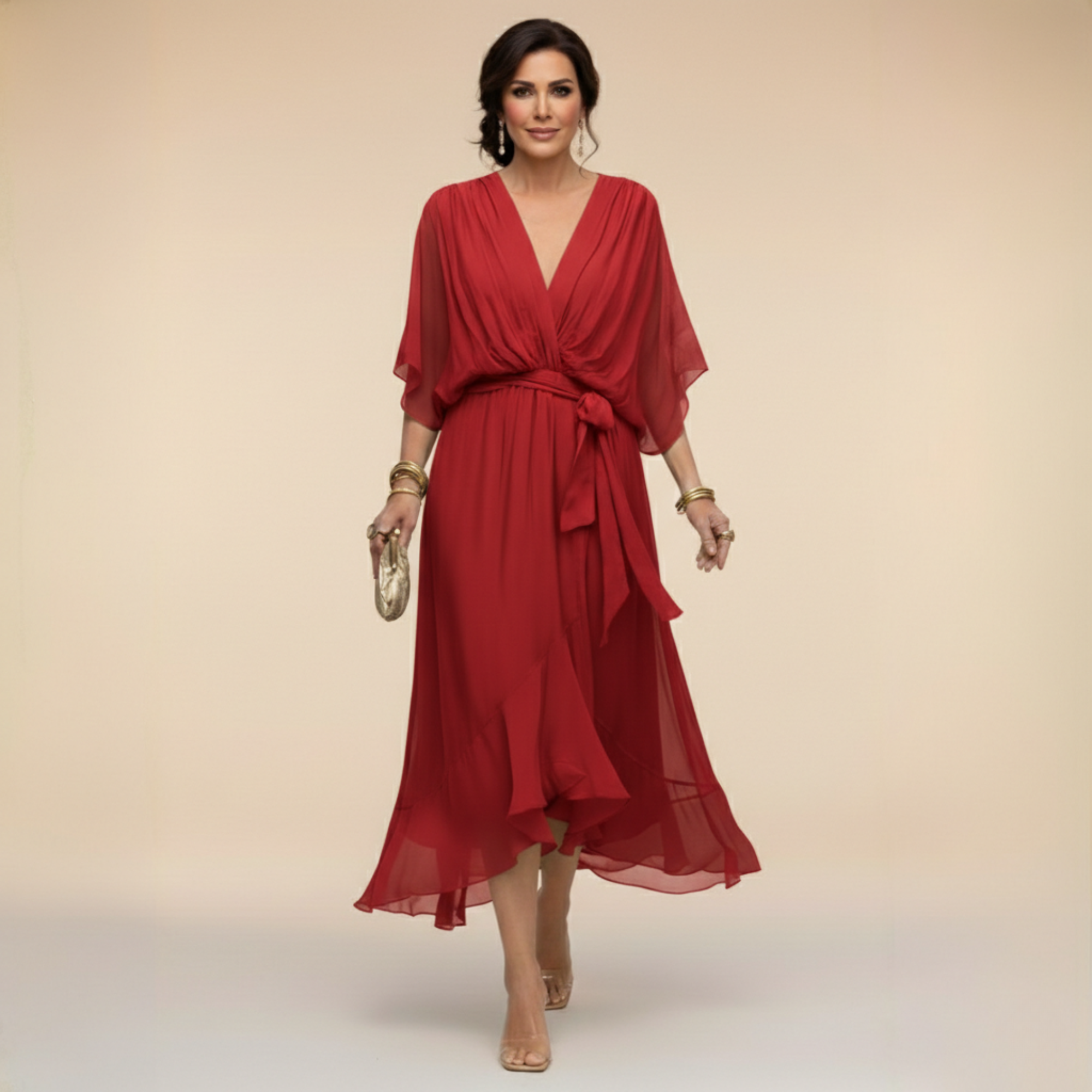 Monica - Abito in chiffon con scollatura a V