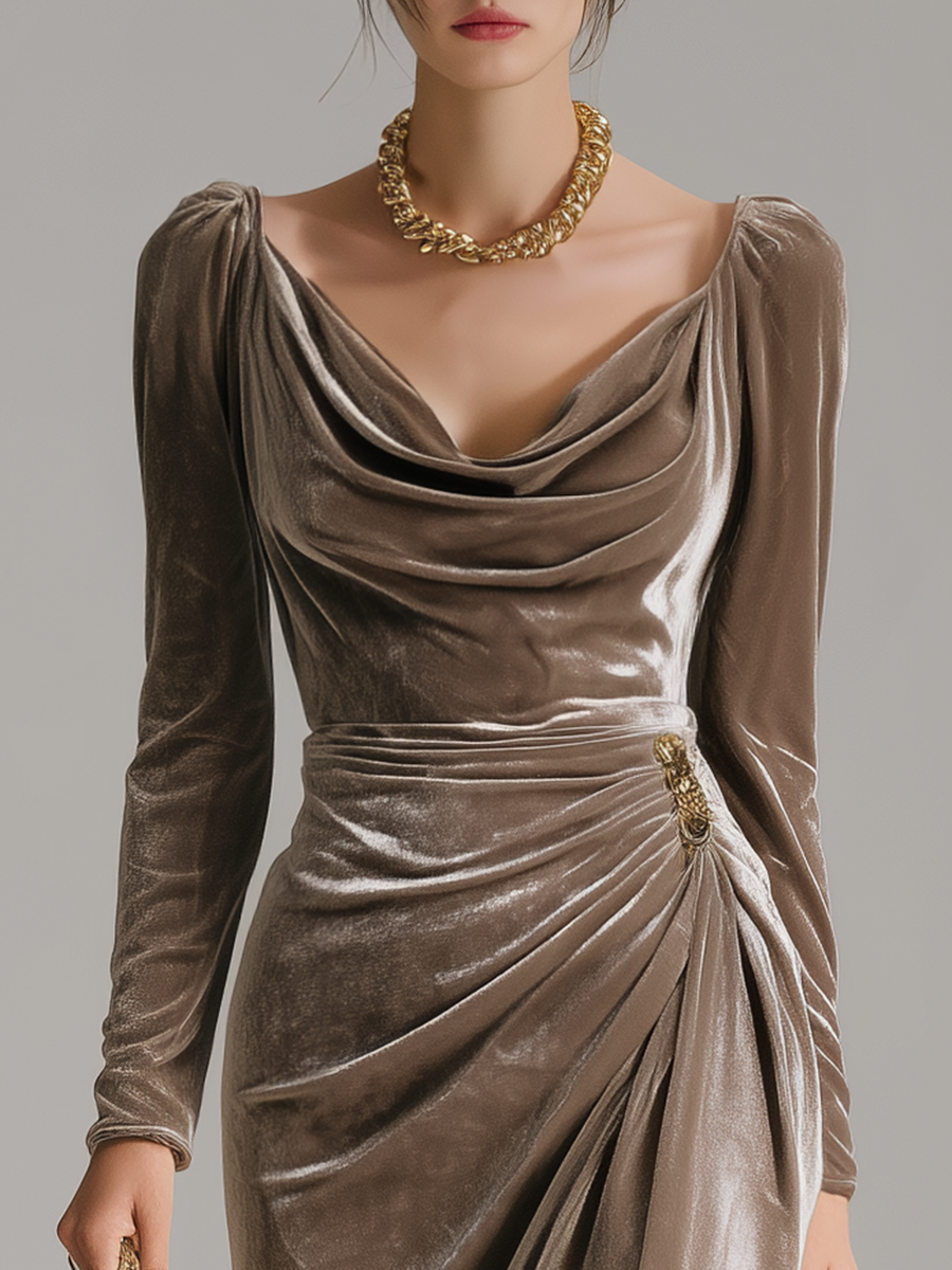 Elora™ | Abito Midi in Velluto Drappeggiato Sylvana