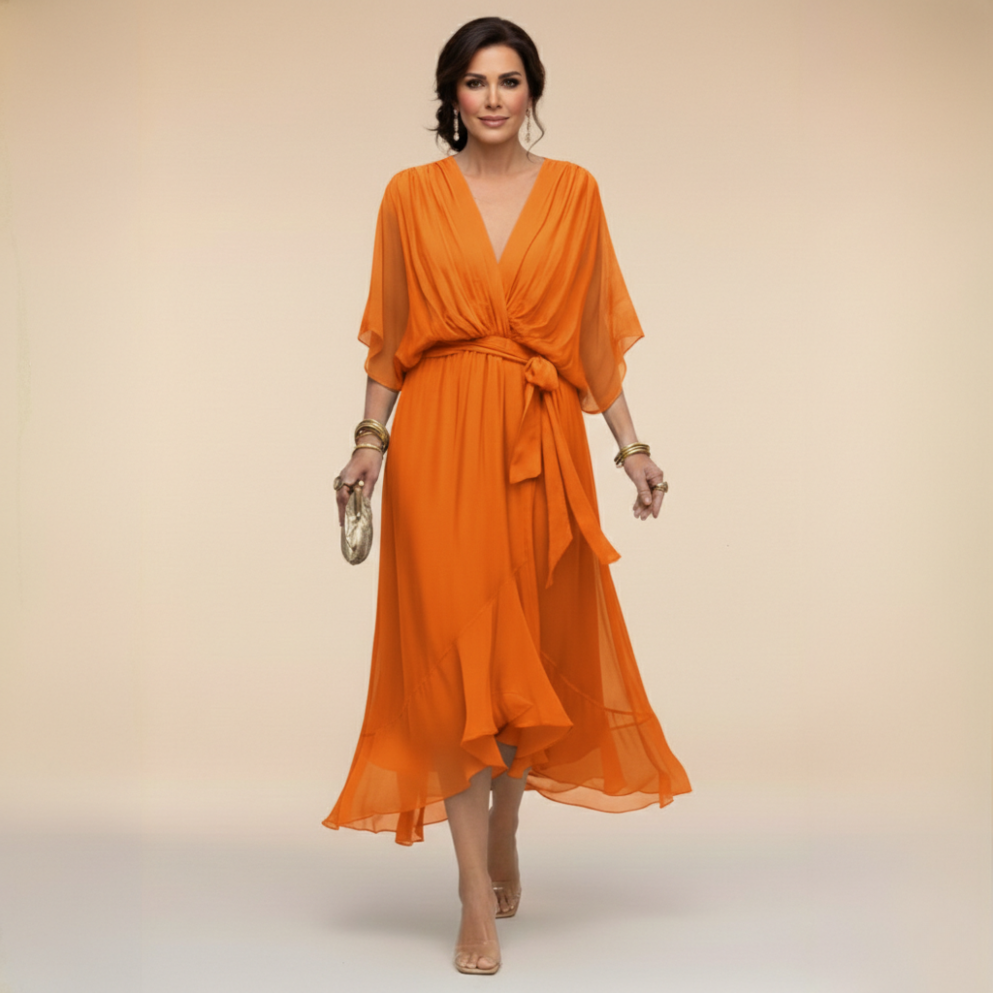 Monica - Abito in chiffon con scollatura a V