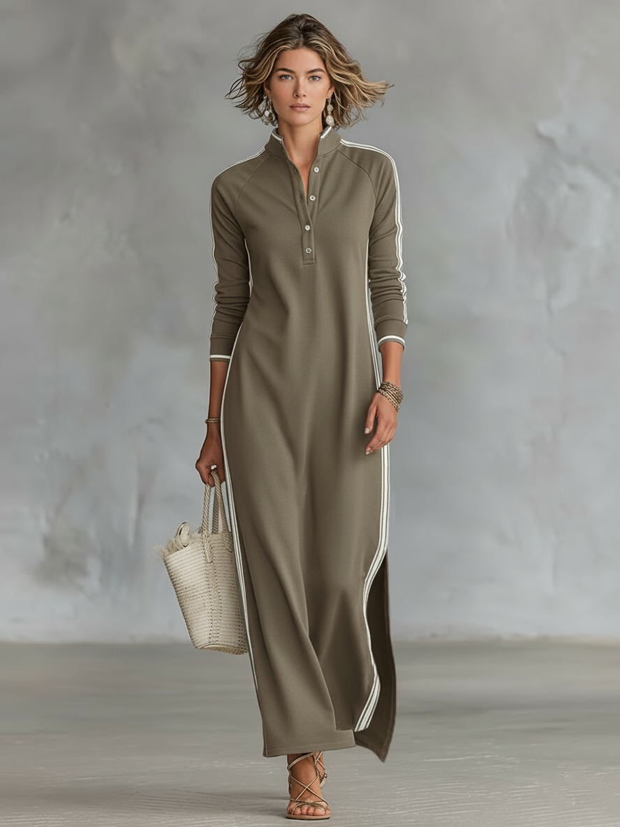 Abito in felpa con abbottonatura e colletto Maxi dress