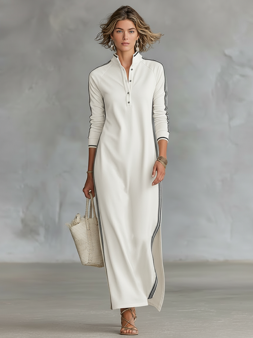Abito in felpa con abbottonatura e colletto Maxi dress