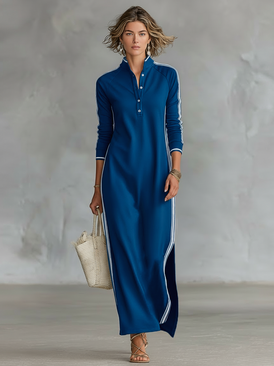 Abito in felpa con abbottonatura e colletto Maxi dress
