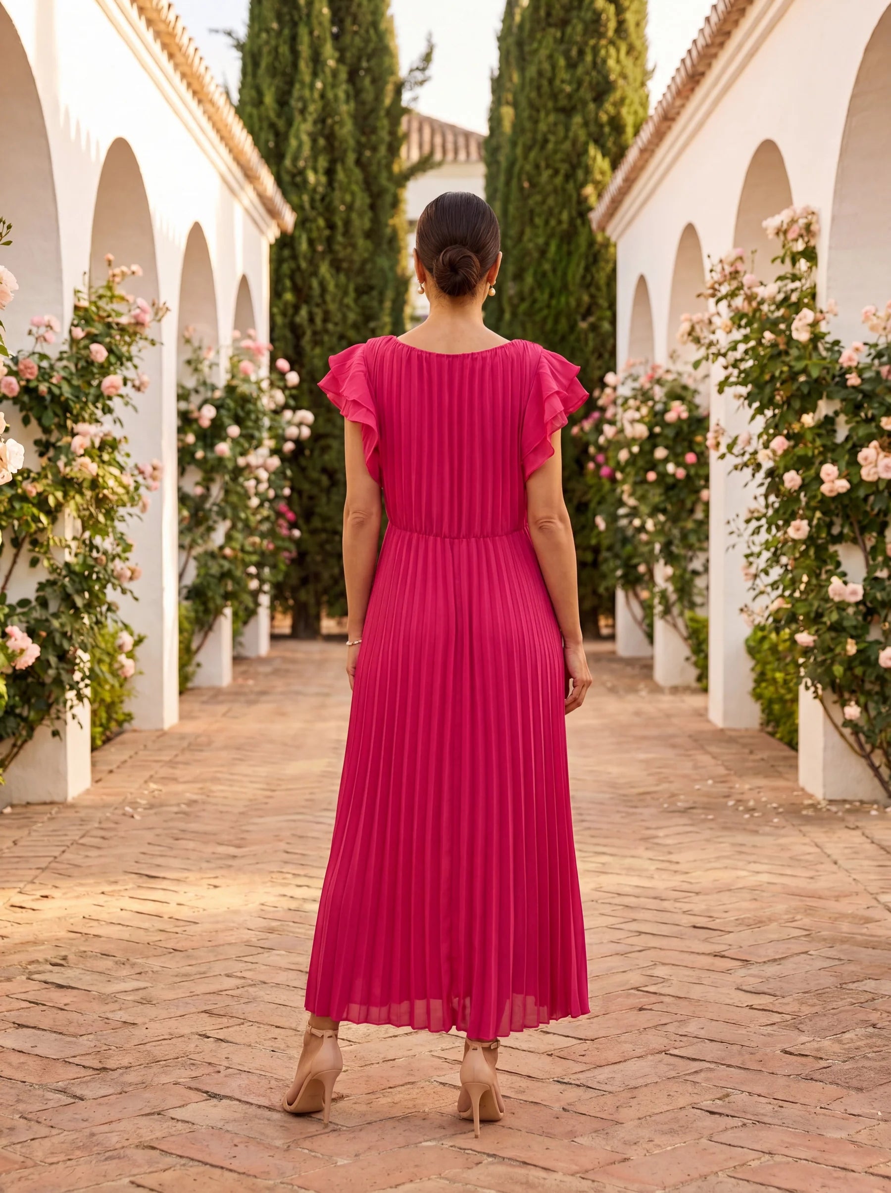 Serena - Abito maxi elegante plissettato con vita intrecciata