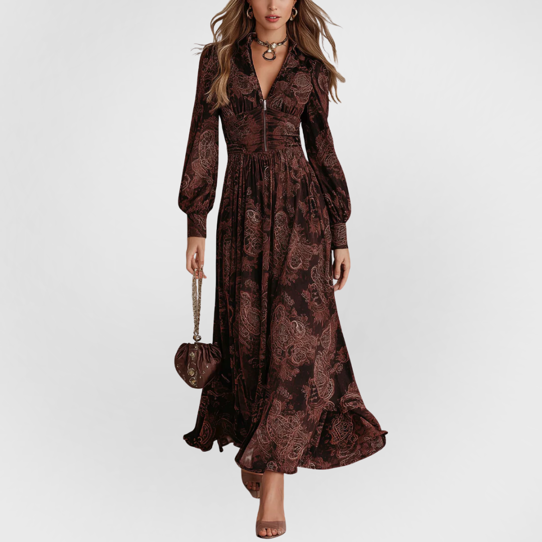 Elora™ | Abito Midi Paisley con Zip al Collo Marlene