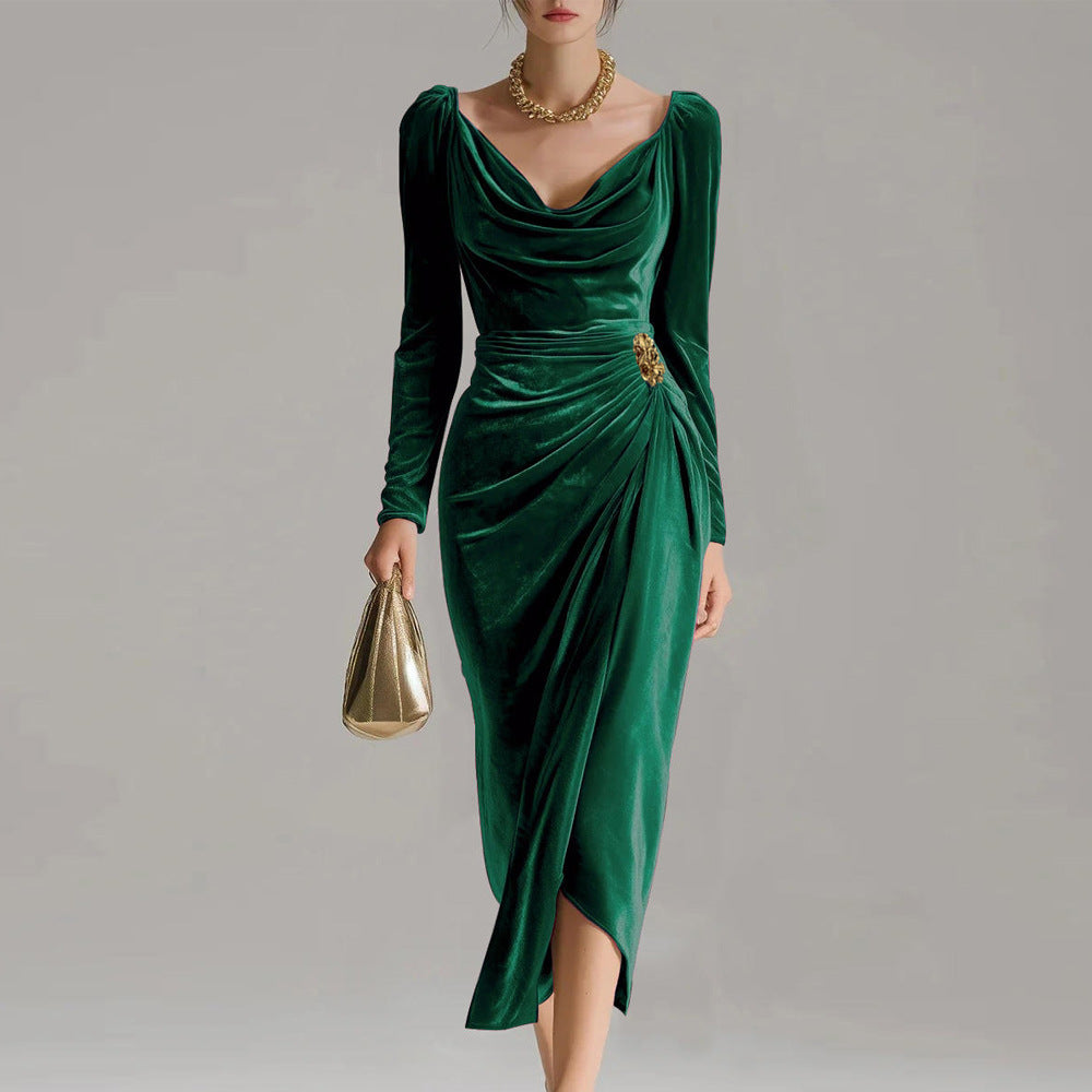 Elora™ | Abito Midi in Velluto Drappeggiato Sylvana