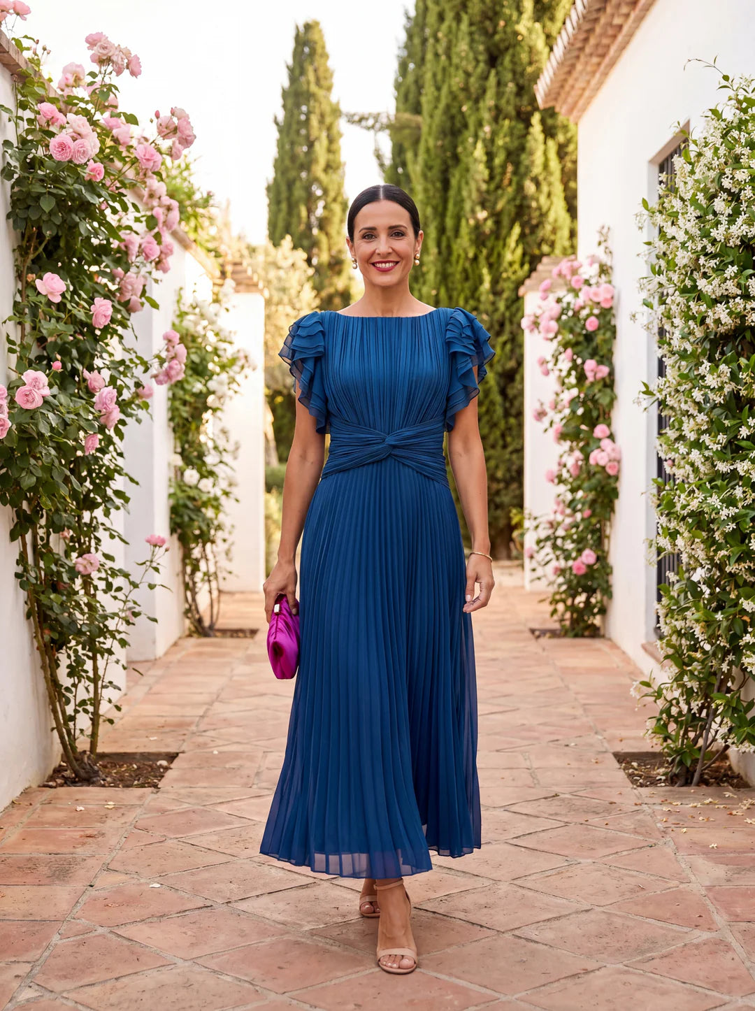 Serena - Abito maxi elegante plissettato con vita intrecciata
