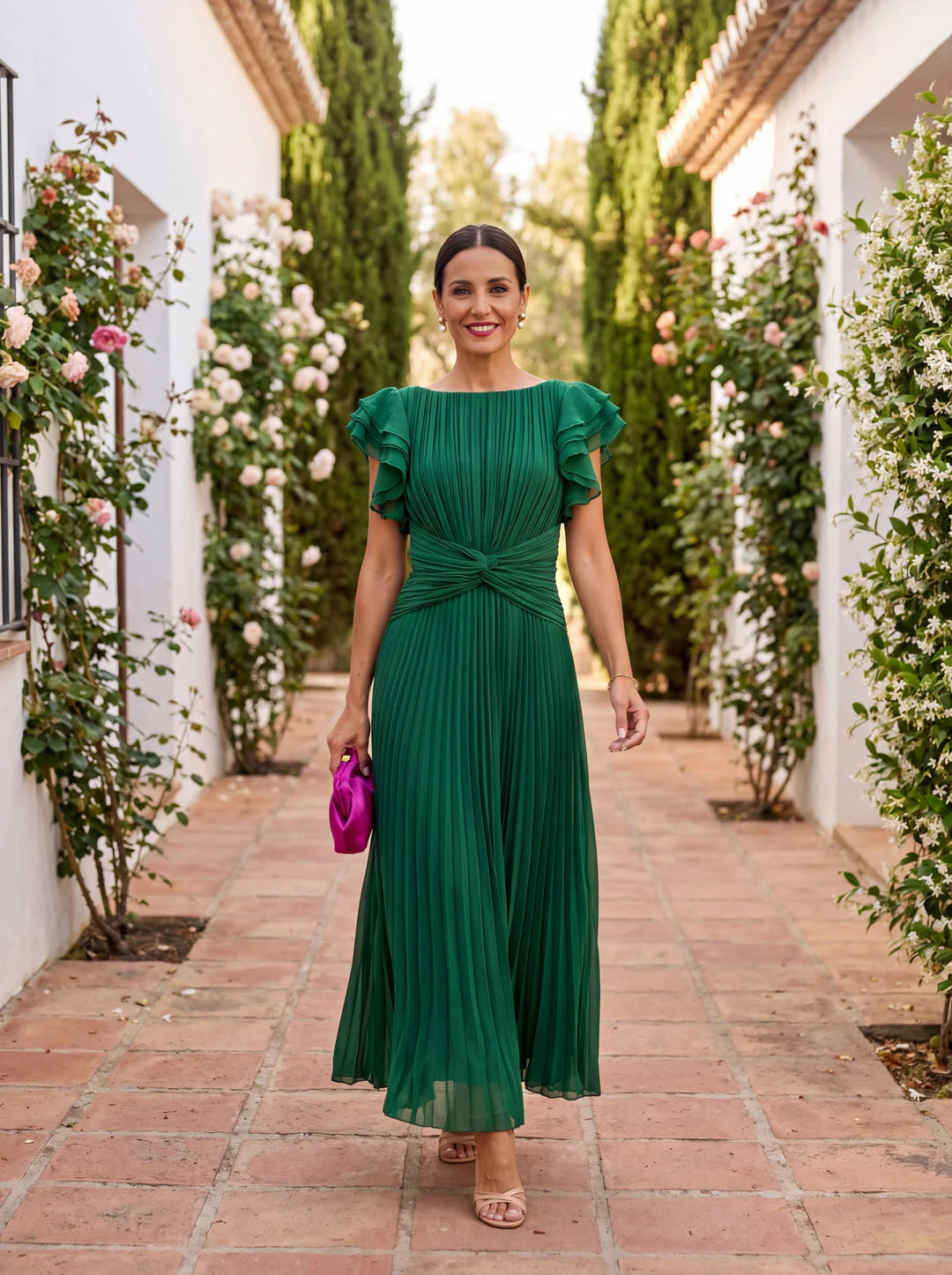 Serena - Abito maxi elegante plissettato con vita intrecciata