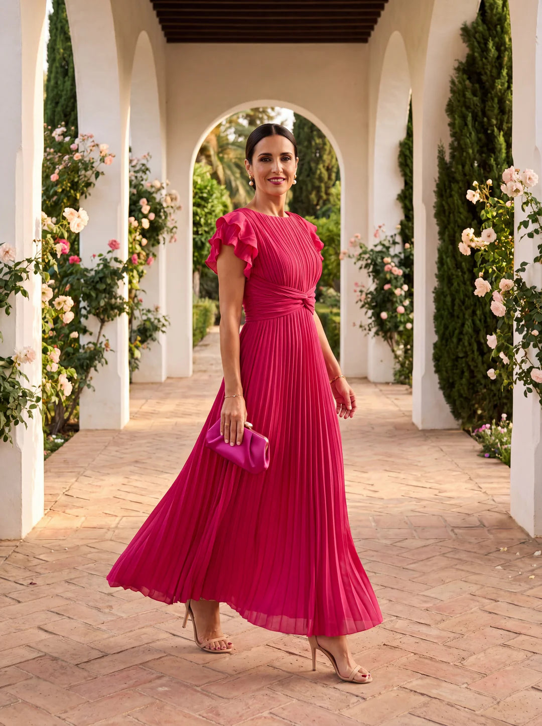 Serena - Abito maxi elegante plissettato con vita intrecciata