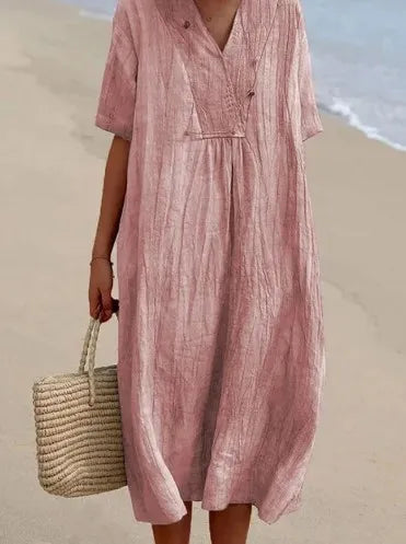 Sandra : Abito casual con texture in lino e scollatura a V