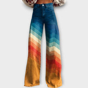 Jeans con motivi geometrici colorati