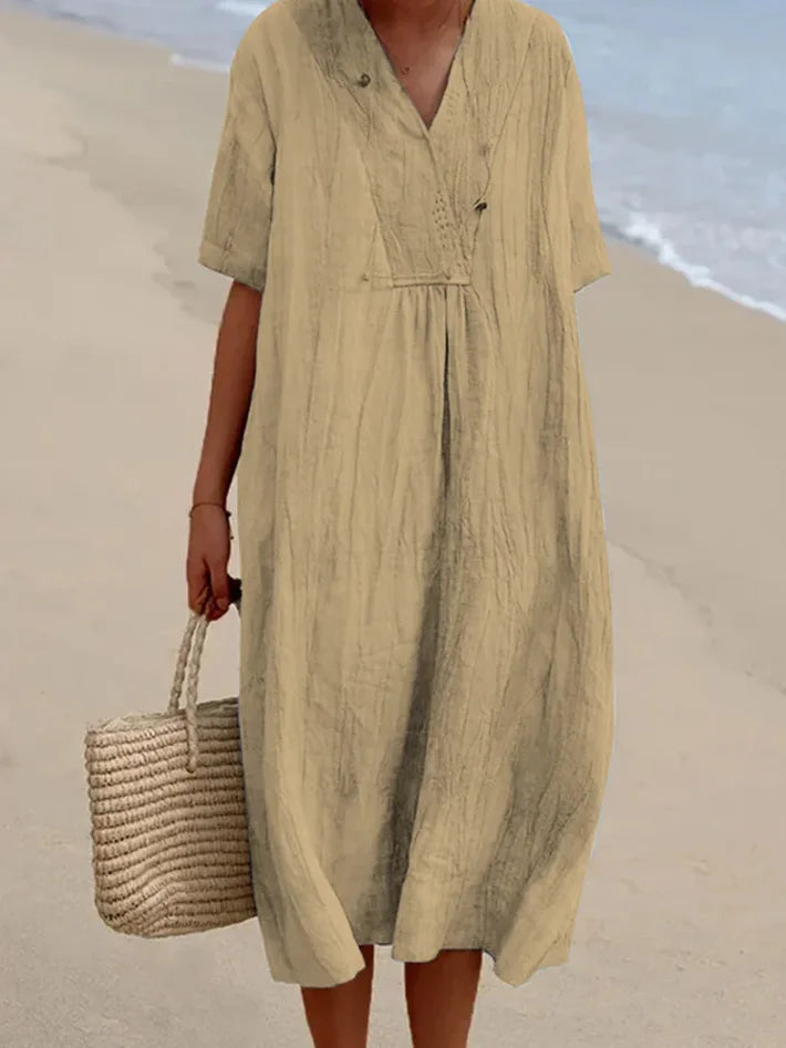 Sandra : Abito casual con texture in lino e scollatura a V