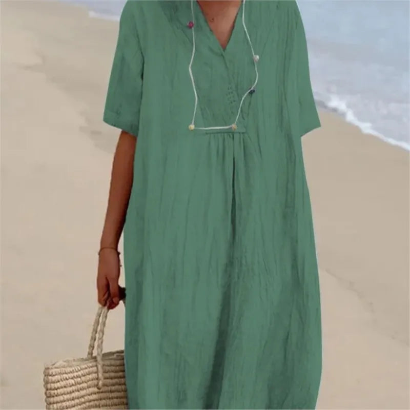 Sandra : Abito casual con texture in lino e scollatura a V