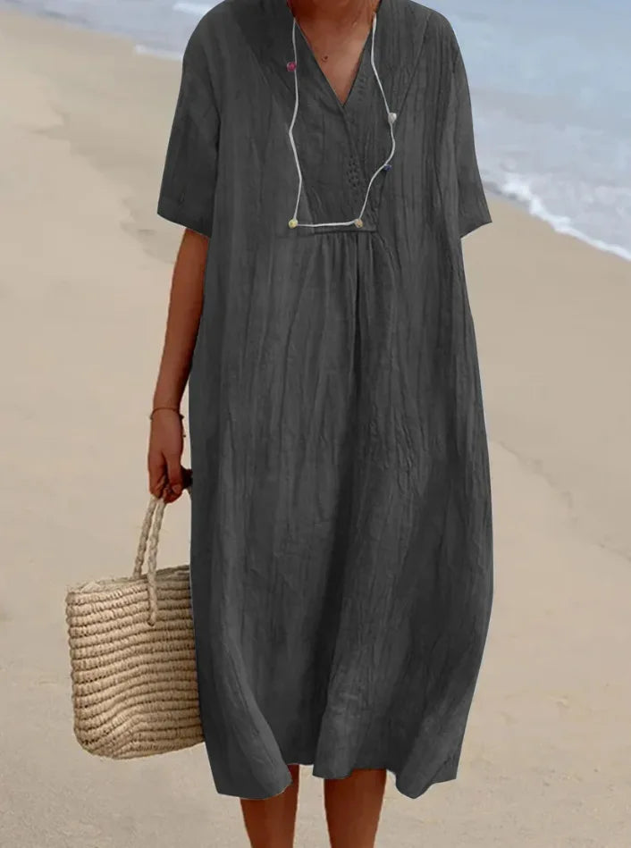 Sandra : Abito casual con texture in lino e scollatura a V