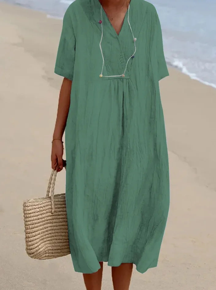 Sandra : Abito casual con texture in lino e scollatura a V