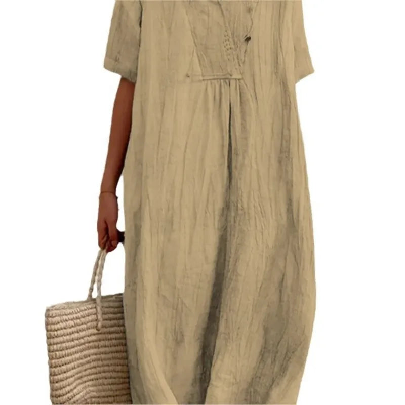 Sandra : Abito casual con texture in lino e scollatura a V