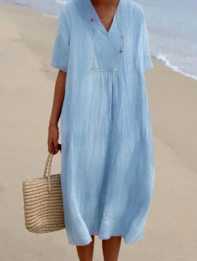 Sandra : Abito casual con texture in lino e scollatura a V