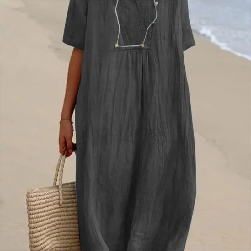 Sandra : Abito casual con texture in lino e scollatura a V