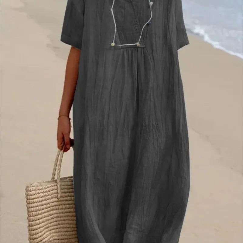 Sandra : Abito casual con texture in lino e scollatura a V