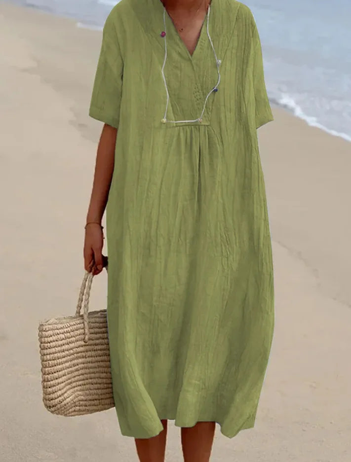 Sandra : Abito casual con texture in lino e scollatura a V