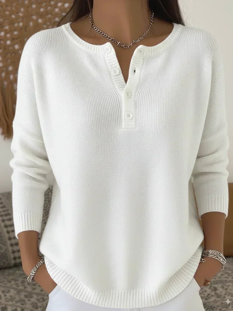 Helena™ | Maglione Henley in maglia con bottoni