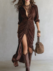 Elora™ | Abito Midi in Velluto Plissettato Thalisse