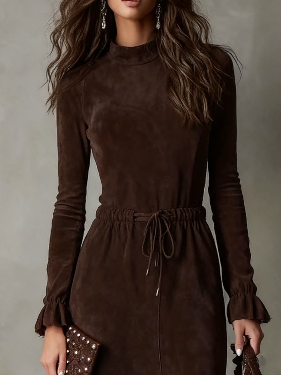 Elora™ | Abito Midi Scamosciato con Cintura Isla