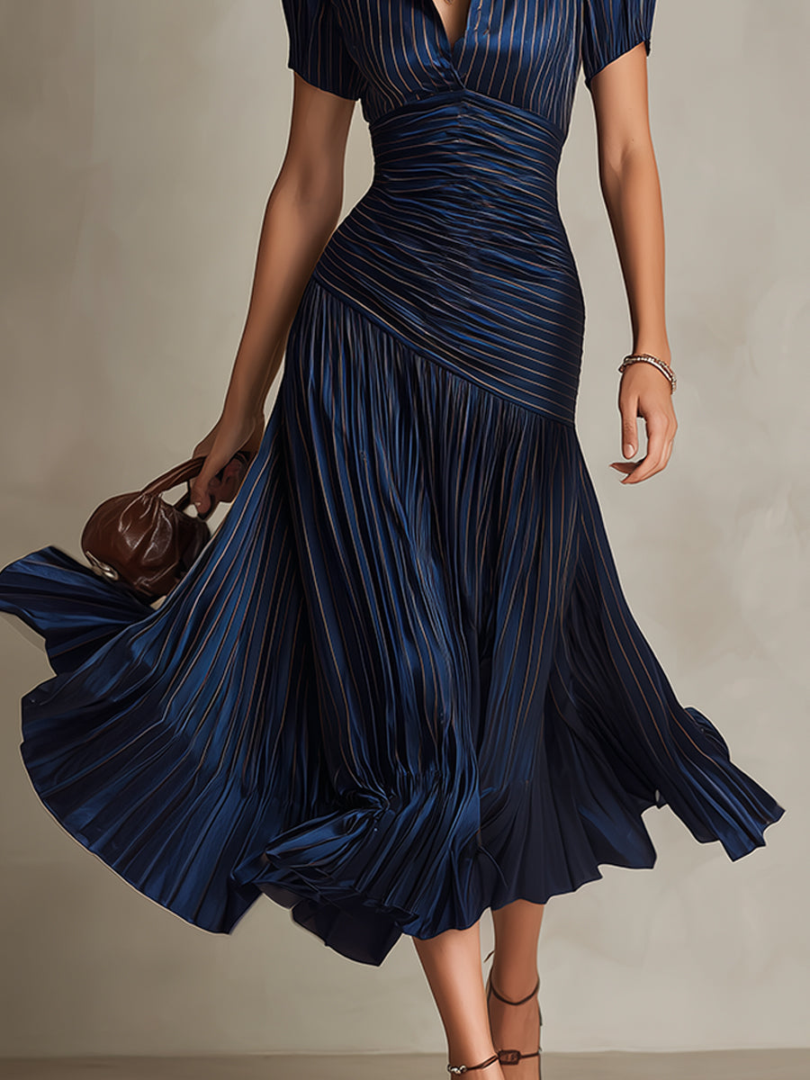Adriana ∙ Vestito midi satinato a righe retrò