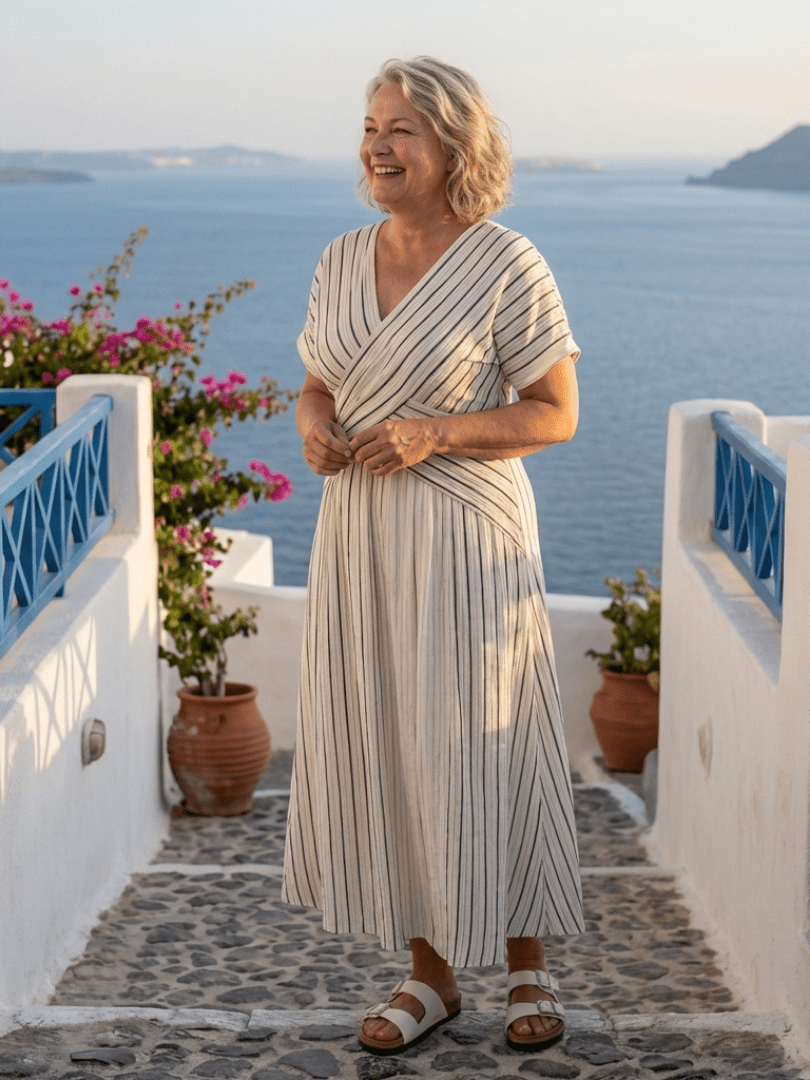 Cressida | V Neck Short Sleeve Cross Waist Midi Dress - Serena Roma