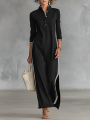Abito in felpa con abbottonatura e colletto Maxi dress